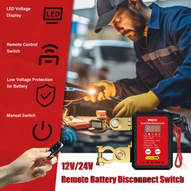Remote Battery Disconnect Switch 12V, Kill Switch for Car with Led Voltage Display, Car Battery Kill Switch Anti Theft, Battery Cut Off Shut Off Switch for Auto,Vehicle, RV, ATV,Truck, Boat.