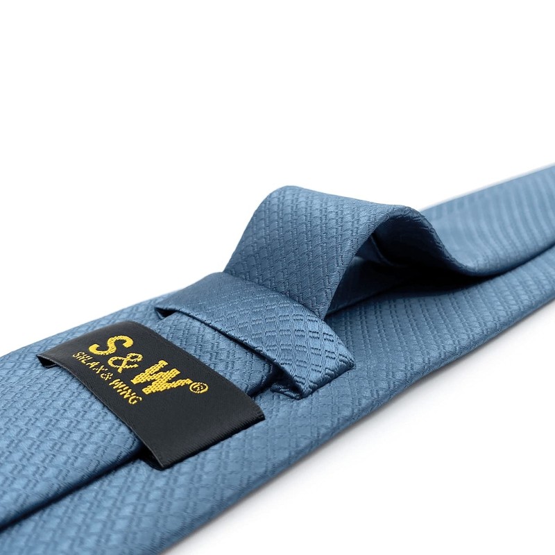 [S&W SHLAX&WING] Men's Necktie Set Steel Blue Solid Color, 2.4