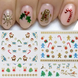 15 Sheets Christmas Nail Stickers Christmas Nail Decals Snowman Nail Art Supplies Winter Xmas Nail Art Designs 3D Self Adhesive Santa Claus Nail Art Stickers for Women DIY Acrylic Nail Decorations
