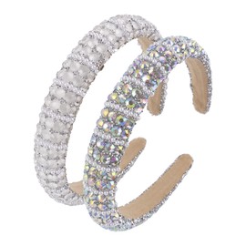 Framendino, 2 Pack Rhinestone Headband Beaded Padded Crystal Non Slip for Women