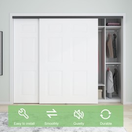 BarnBase 9FT/108(Double 4.5FT) Bypass Door Hardware, Aluminum Double-Closing Sliding Closet Door Hardware with Finger Pull Included, Smoothly and Quietly, Fit Door Thickness 1 3/8" or 1 3/4", Black