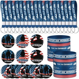 Sotiff Veterans Day Party Favors Set Includes Veterans Bracelets Keychain Button Pins for Veterans Day Gifts Bulk Decoration Memorial Day Army Accessories Gift Party Supplies (144 Pcs)