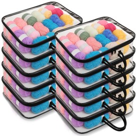 Shinylin 10 Pack Clear Yarn Storage Bags Bulk, 12 x 16 x 4 Inches Yarn Storage Organizer Tote Bag for Knitting Needles Crochet Hooks Wool Balls and Unfinished Project (Black)
