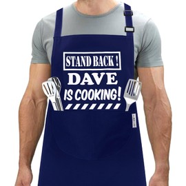 LINEN CLOSET® Adjustable Bbq Aprons for Men Funny Chef Aprons Christmas Grilling Gifts for Dad Son Father Husband with 2 Pockets-Dave Cooking Apron