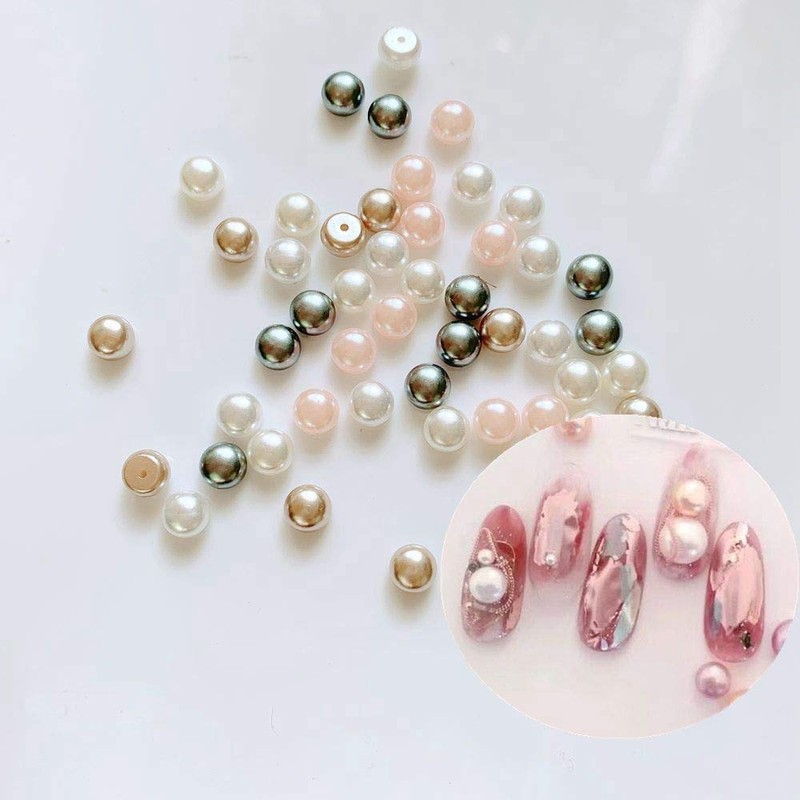 200pcs 6mm Mixed Nail Art Half Ball Plastic Pearl Nail