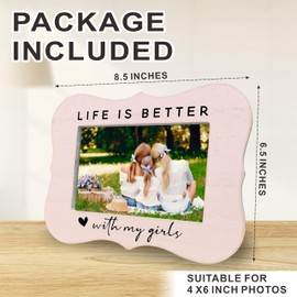 VZVCTFS Life Is Better With My Girls Picture Frame - 4x6 Inch Pink Wooden Tabletop Photo Frame with Vintage Distressed Finish, Gift-Ready Packaging, Unique Gift for Mom, Daughter, Grandma(B01)