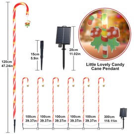 Qoosea Solar Christmas Lights Outdoor, 6 Pack Waterproof Candy Cane Solar Light with 78 LED, New Year Solar Warm Lights with 8 Lighting Modes for Christmas Decorations