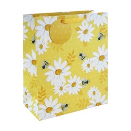 Eurowrap Yellow Bees and Sunflowers Gift Bag With Gift Tag - Gift Bag for Her, Birthdays, Mother's Day, Wedding, Valentine's Day - Stylish Female Birthday Gift Wrap Occasion Present - Large Size