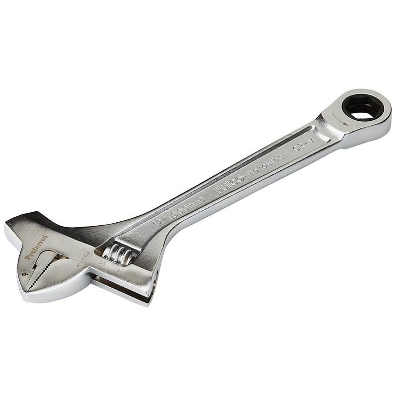 Proferred T10001 Mining Adjustable Wrench with Hammer, Chrome Finish, 12"