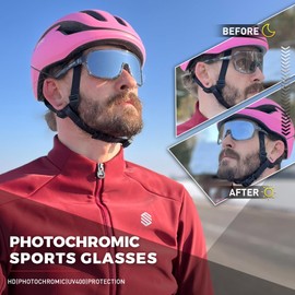 KAPVOE K63 Bicycle Glasses, Self-tinting Sunglasses, Men and Women, Mountain Bike Sunglasses, Sports Glasses, UV Protection for Fast Cycling, Running, MTB Bicycle