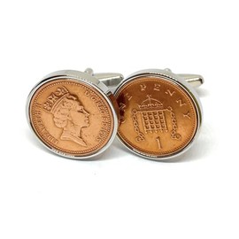 1995 30th Birthday/Anniversary 1 pence coin cufflinks - One pence cufflinks from 1995 for a 30th