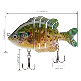 BASSDASH SwimPanfish Multi Jointed Panfish Bluegill Swimbaits Hard Topwater Bass Lures Fishing Lure Crank Saltwater 3.5in/0.85oz