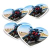 Vinyl Heart Stickers (Set of 4) 10cm - Red Motorbike
