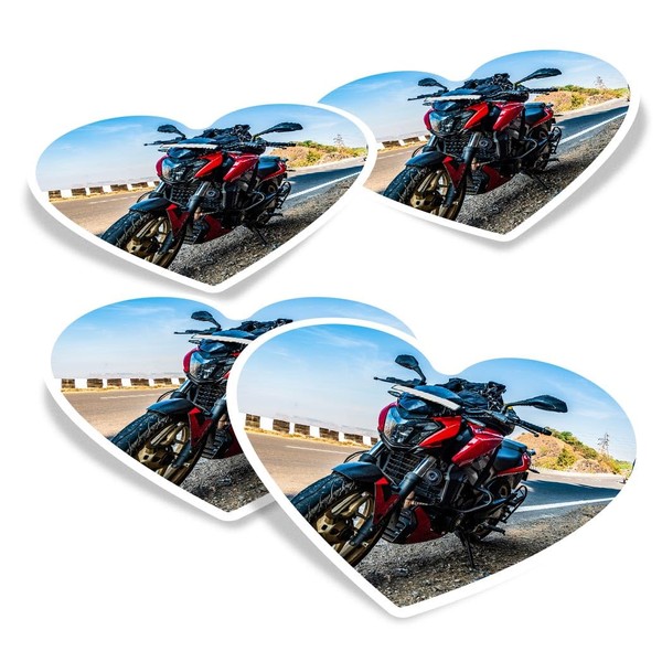 Vinyl Heart Stickers (Set of 4) 10cm - Red Motorbike