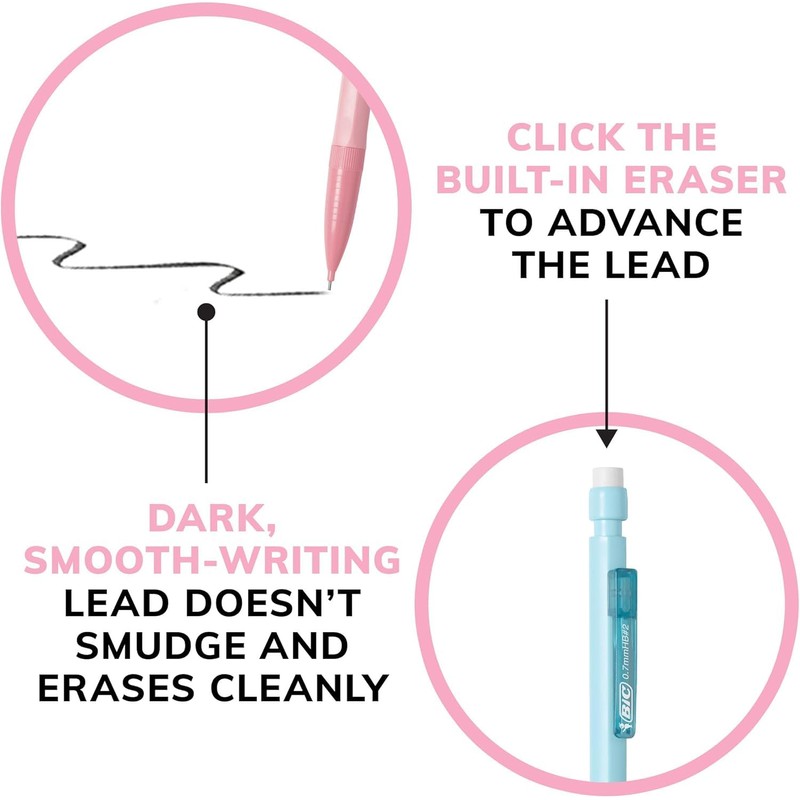 BIC Xtra Smooth Mechanical Pencil with Erasers, 0.7 mm Point,