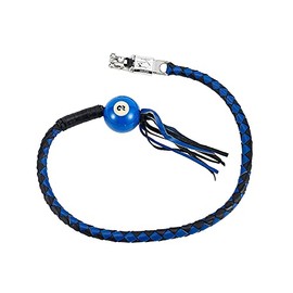 Dream Apparel 42" Leather Motorcycle Get Back Whip for Handlebar Fringed Biker Whip With Pool Ball, Black and Blue