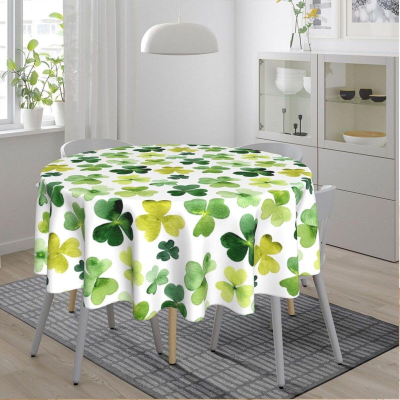 60" St Patrick's Day Round Tablecloth, Shamrock Holiday Party Decor
