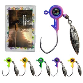 Bombite Crappie Jigs Crappie Jig Heads with Spinner 1/32 oz Underspin Fishing Jig Heads for Crappie Panfish Bass Fishing Jig Head 40pcs