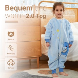 XQ&XG Baby Sleeping Bag with Feet, 2.0 Tog, Baby Sleeping Bag with Long Sleeves, Children's Sleeping Bag with Legs for Girls and Boys, Dinosaur, 80