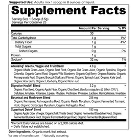 Supergreens Alkalize & Detox Powder by Ancient Nutrition, Organic Superfood Powder Made from Real Fruits, Vegetables and Herbs, for Digestive and Energy Support, 25 Servings, 7.5oz