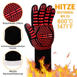 Reinalin Barbecue Gloves, Heat Resistant up to 800°C, Oven Gloves, Oven Gloves, Fireproof Gloves, BBQ Gloves, Cooking Gloves, Oven Gloves (L/XL/XXL, Red)