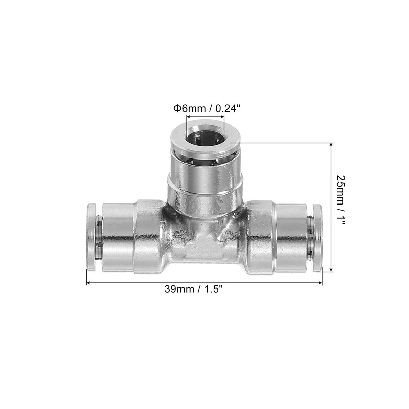 uxcell 6mm OD Tee Push to Connect Tube Fittings Nickle-Plated