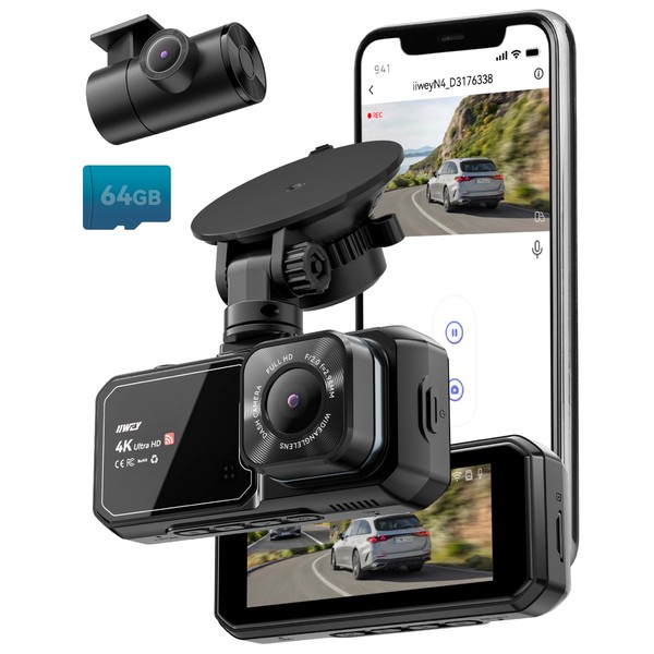 IIWEY 4K Dash Cam Front and Rear for Cars, Dual