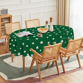 Horaldaily St. Patrick's Day Tablecloth 60×84 Inch Oval, Irish Clover Shamrock Green Washable Seasonal Table Cover for Party Picnic Dinner Decor