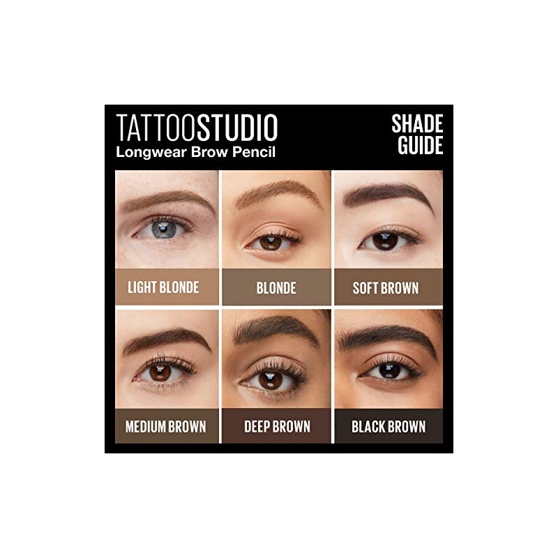 Maybelline TattooStudio Waterproof Eyebrow Pencil, 257 MEDIUM BROWN, 0.026 Oz.