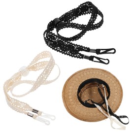 Tweruna 2 PCS Hat Straps for Wind, Adjustable Beige Black Chin Cord, Lace Sun Hat Chin Strap with Clips, Replacement Lace Windproof Keeper String for Women Outdoor Hats