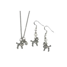 Poodle Dog Breed Necklace & Earring Set, Scottie, Yorkie, Small Breed Earrings, with clear crystal accent beads on sterling silver earwires