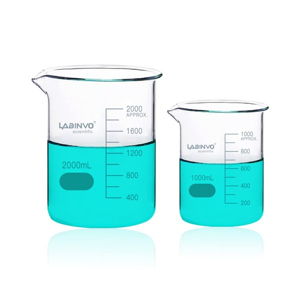 LABINVO LABINVO Low Form Double Scale Graduated Glass Beaker, Vol.3000ml,