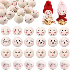Wooden Beads 20 mm with Hole Wooden Balls with Face 20 mm for Crafts Pack of 100 Worry Worms Wooden Heads for Threading with Hole for Crafts Macrame DIY Jewellery Decoration
