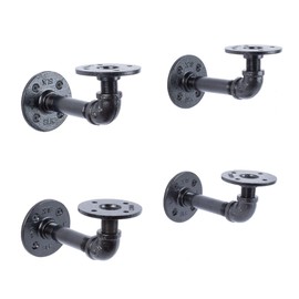 Pipe DÉCOR Electroplated Industrial Pipe Double Flange Brackets Set of 4 Industrial Steel Black Shelf Brackets for Hanging Shelves Wall Mounted Pre-Sealed Ready to Use Real Durable Metal (4 Inch)