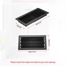 PATIKIL 12 x 6 Inch Floor Register, 1pcs Heavy Duty Air Vent Cover Steel Adjustable Decor Vents Easy Adjust Floor Grates for Sidewall Home Office, Black