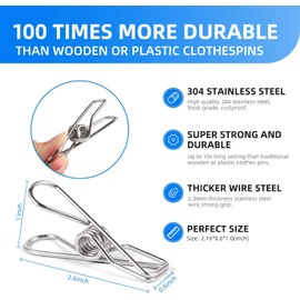Baoswi 28 Pcs Clothespins for Hanging Clothes, Metal Stainless Steel Clothes Pins for Laundry Clips, Clothes Pegs, Heavy Duty Multipurpose Clips for Hanging Clothes Food Packages (Silver)