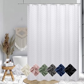 OVZME White Tall Bathroom Shower Curtain 78 Inch Length, Modern Hotel Tufted Chevron Striped Textured Fabric Shower Curtain for Bathroom, Boho Style Cloth, 72Wx78L Inches