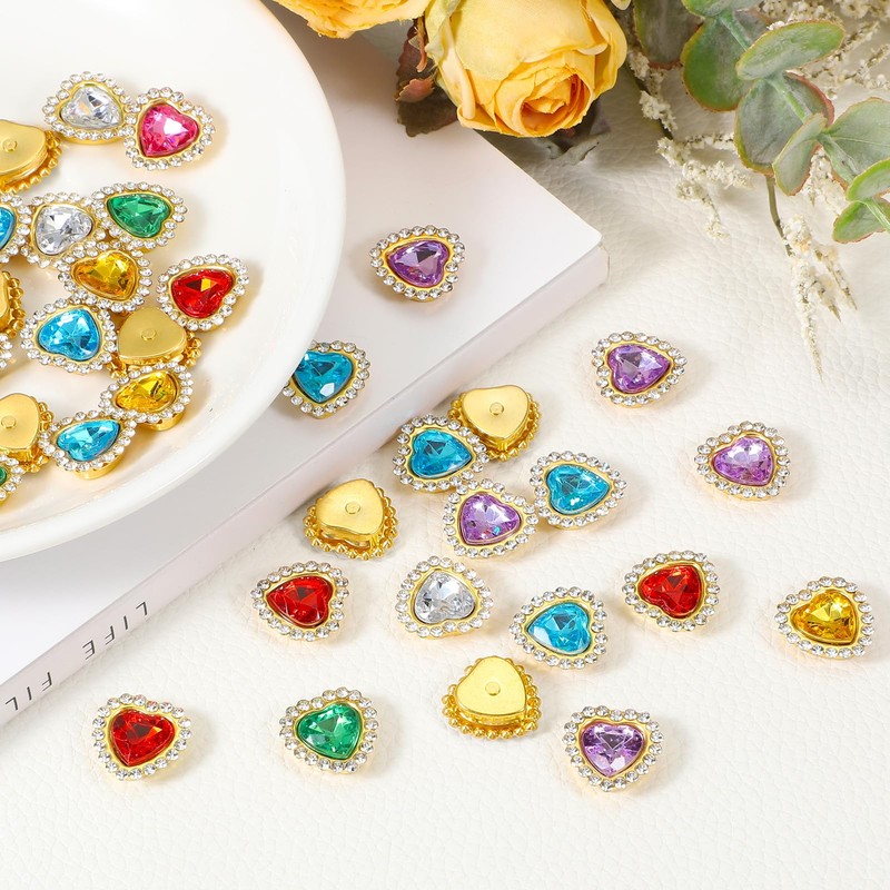 PATIKIL Heart Rhinestones Buttons, 40Pcs 16mm Sew on Rhinestones Crystal