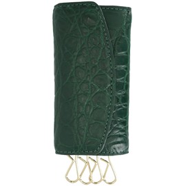 FashionBerry Crocodile Genuine Leather Key Case with Rare Hornback 4 Card Slots, green/navy