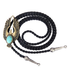 AZORA Thunderbird Bolo Tie Turquoise Brass Bird Gifts for Him Native American Indian Leather Cowboy Necktie Mens Leather Bola Necklace Men