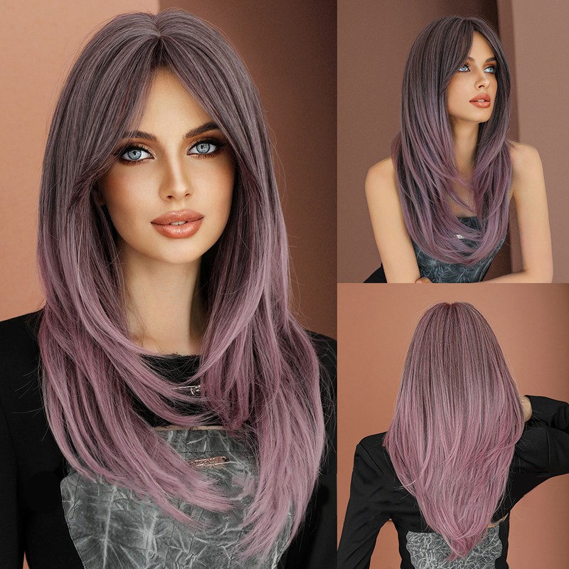 Long Wig Human Hair with Bangs and Wig Cap Glueless