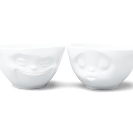 FIFTYEIGHT PRODUCTS Cups / Medium Bowls Set No. 1 "Grinning & Kissing" (Porcelain, 200 ml, White, Made in Germany)