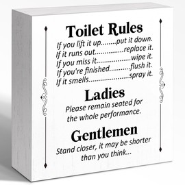 WUZYOU Retro Toilet Rules Lift It Up Put It Down Wood Block Sign, Funny Bathroom Wood Box Sign Shelves Decor, Humorous Bathroom Decor for Toilet Table Shelf 5x5x1 INCH