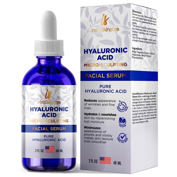 Pure Hyaluronic Acid Serum for Face (2oz) - Serum for Skin and Lips - Hydrating and Moisturizing Face Serum for All Skin Types