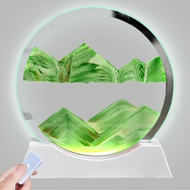 Aoderun 7" Moving Sand Art Liquid Motion with Light 3 Color Changing Moving Sand Art Picture Round Glass 3D Deep Sea Sand Art Sandscapes for Adult Relaxing Toys Desktop Home Office(Green)