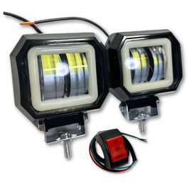 JYFACTORY Universal LED Bike Work Light Daylight Fog Light Squid Ring Square 2 Pieces with SW