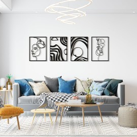 Art3d Metal Wall Art, Set of 4 Black Wall Decor for Living Room Bedroom Hallway Dining Room, Line Art Wall Décor, Life and Romance Story theme Minimalist Wall Art Style