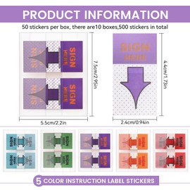 500pcs Sign Here Post It Flags, 10 Sets Post It Sign Here Flags, Index Tabs Post It Arrow Flags for Bookmarks (10)