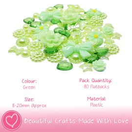 80 Mix Green Shabby Chic Resin Flatbacks - Fresh Craft Embellishments for Cardmaking and Artistic Projects