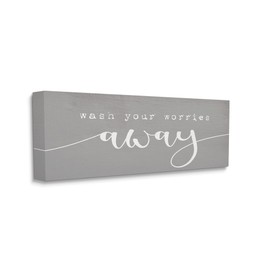 Stupell Industries Wash Your Worries Away Phrase Bathroom Relaxation, Designed by Daphne Polselli Canvas Wall Art, 13 x 30, Grey